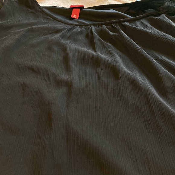 Merona Black Sheer Black Shift Midi Dress with Cap/Flutter Sleeves | Fully Lined - Picture 7 of 8